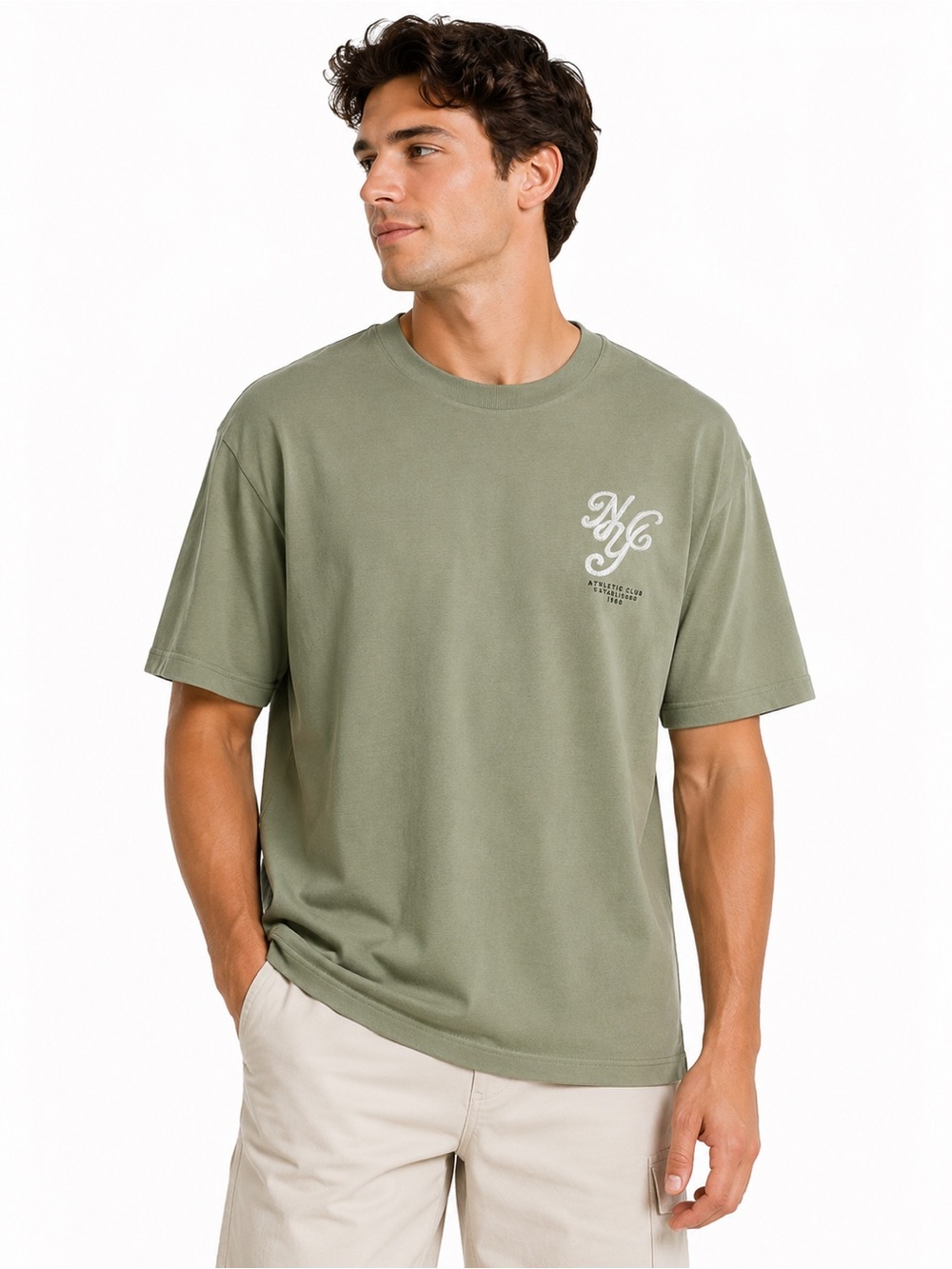 NWT Express Mens Sage Green NYG Athletic Club Graphic T-Shirt M